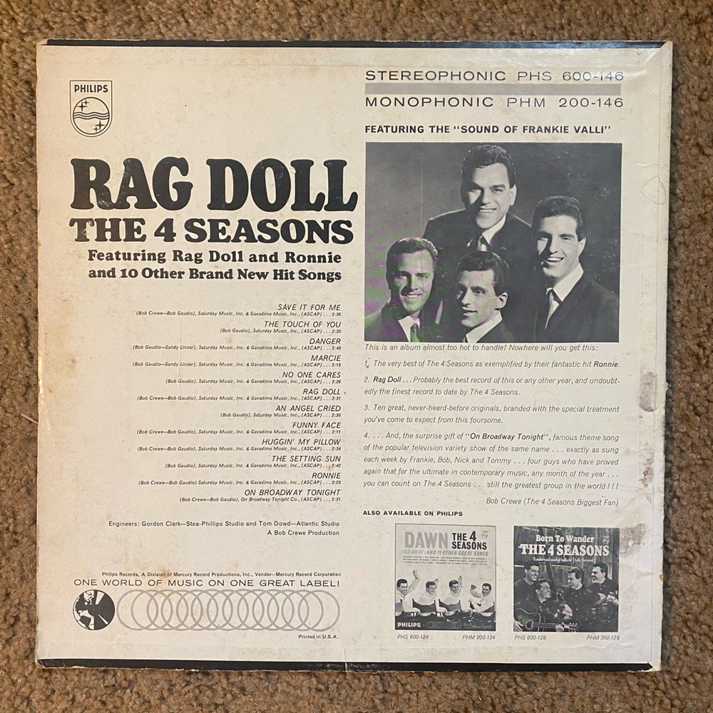 THE 4 SEASONS - RAG DOLL  1964 - Picture 2 of 10